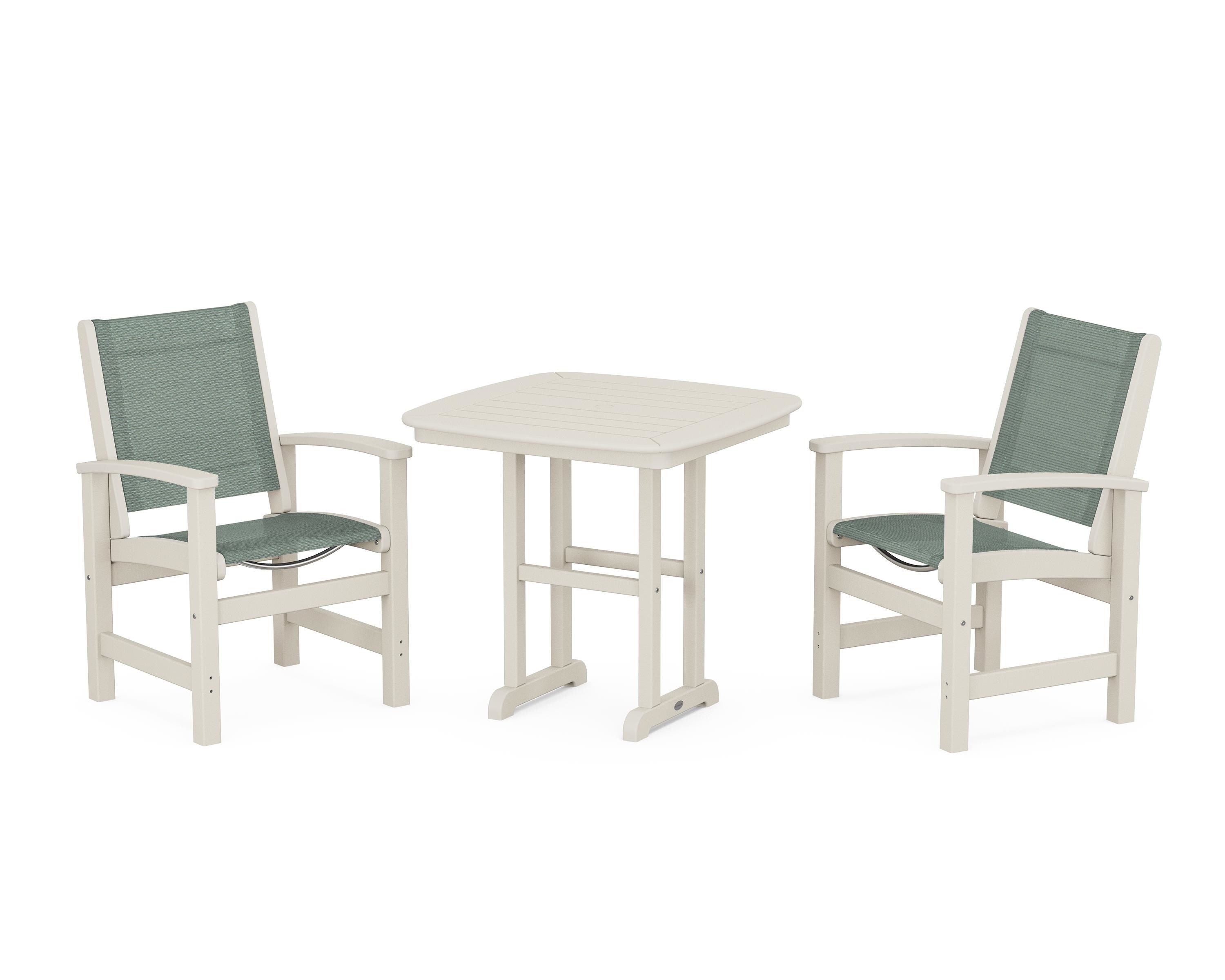 POLYWOOD® Coastal 3-Piece Dining Set in Sand / Dupioni Sea Mist Sling