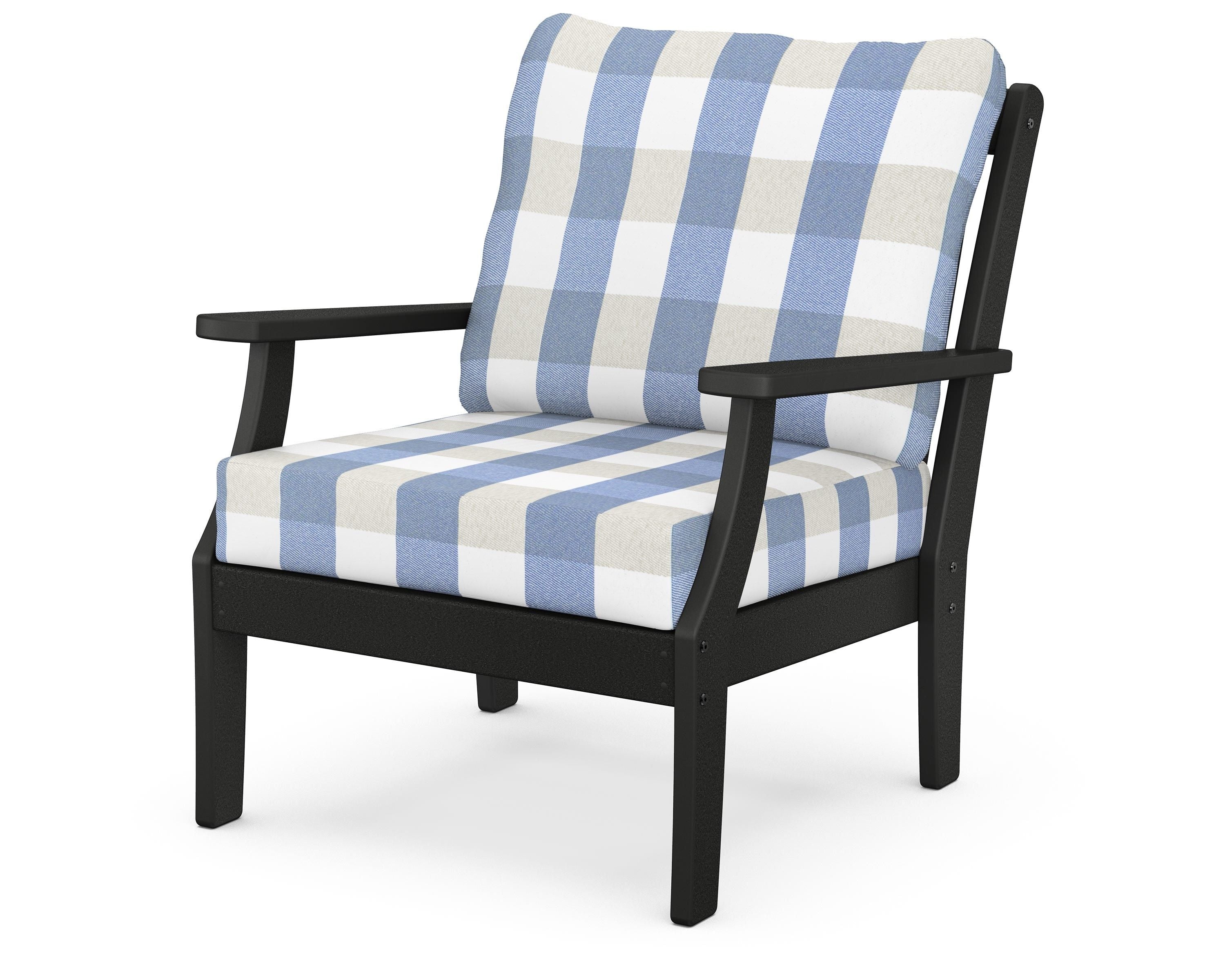 POLYWOOD® Braxton Deep Seating Chair in Black / Buffalo Plaid Sky Blue