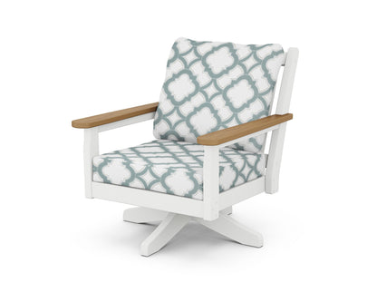 POLYWOOD® Chippendale Deep Seating Swivel Chair in White / Natural / Trellis Glacier Spa
