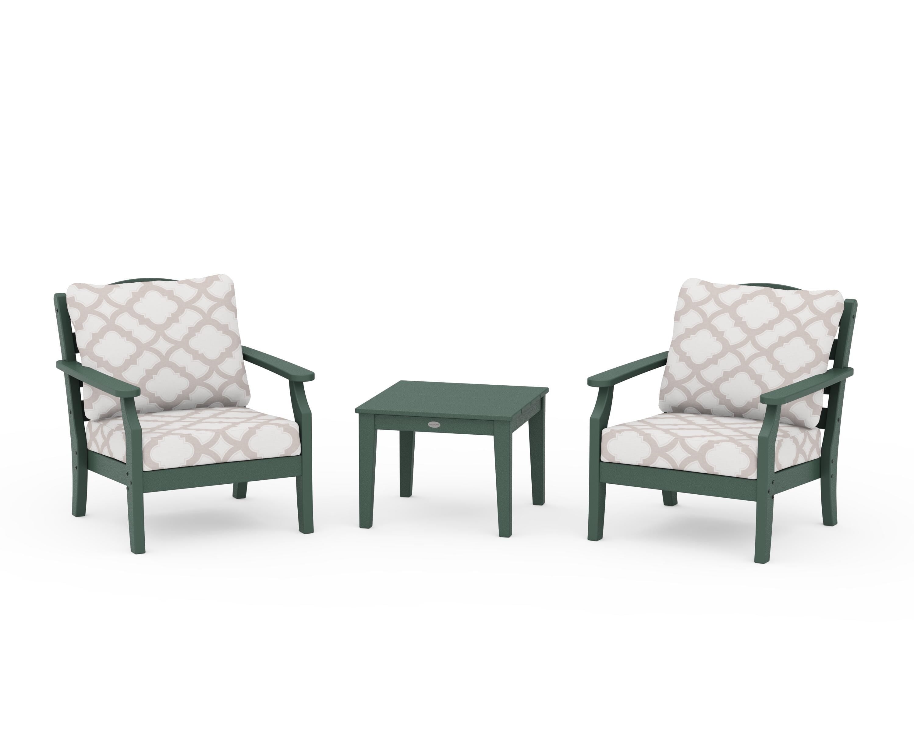Draper James™ by  POLYWOOD® Savannah 3-Piece Deep Seating Set in Green / Trellis Dune Burlap