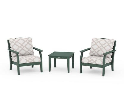 Draper James™ by  POLYWOOD® Savannah 3-Piece Deep Seating Set in Green / Trellis Dune Burlap