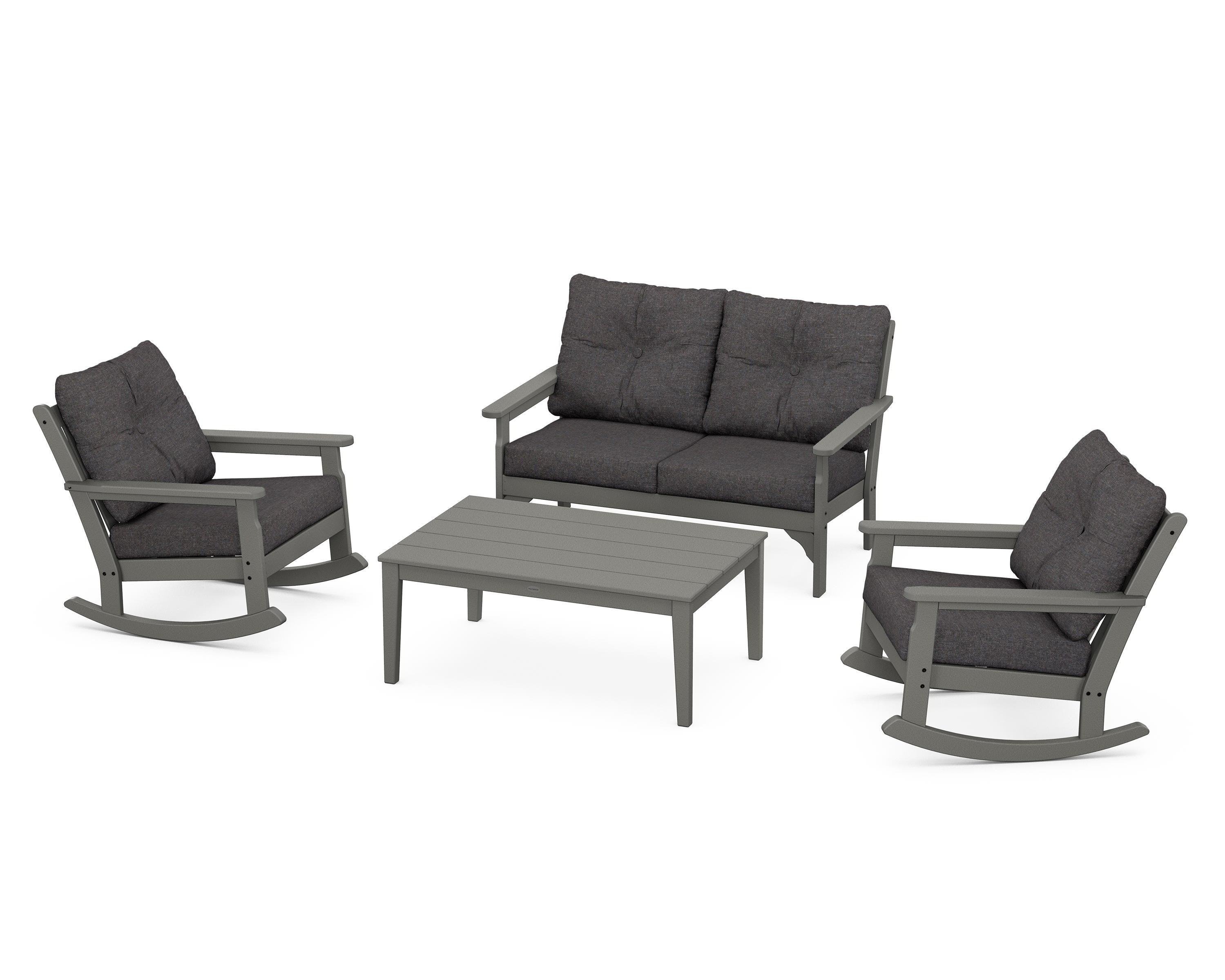 POLYWOOD® Vineyard 4-Piece Deep Seating Rocking Chair Set in Slate Grey / Ash Charcoal