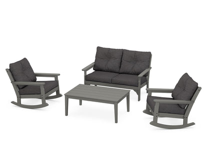 POLYWOOD® Vineyard 4-Piece Deep Seating Rocking Chair Set in Slate Grey / Ash Charcoal