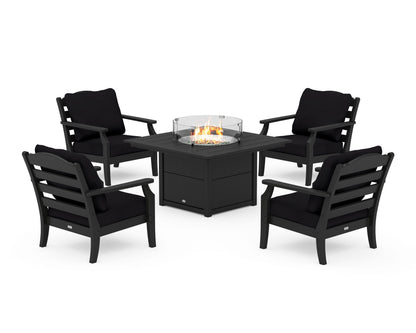 Draper James™ by  POLYWOOD® Savannah 5-Piece Deep Seating Set with Fire Pit Table in Black / Midnight Linen