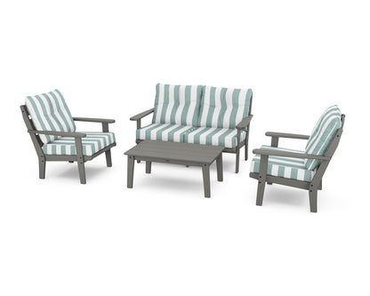 POLYWOOD® Lakeside 4-Piece Deep Seating Set in Slate Grey / Cabana Stripe Glacier Spa