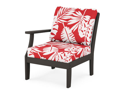 POLYWOOD® Braxton Modular Left Arm Chair in Vintage Coffee / Leaf Crimson