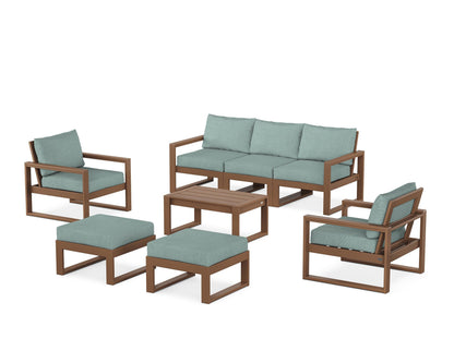 POLYWOOD® EDGE Sectional 8-Piece Lounge Sofa Set in Teak / Glacier Spa