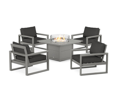 POLYWOOD® EDGE Sectional 5-Piece Deep Seating Set with Fire Pit Table in Slate Grey / Spectrum Carbon