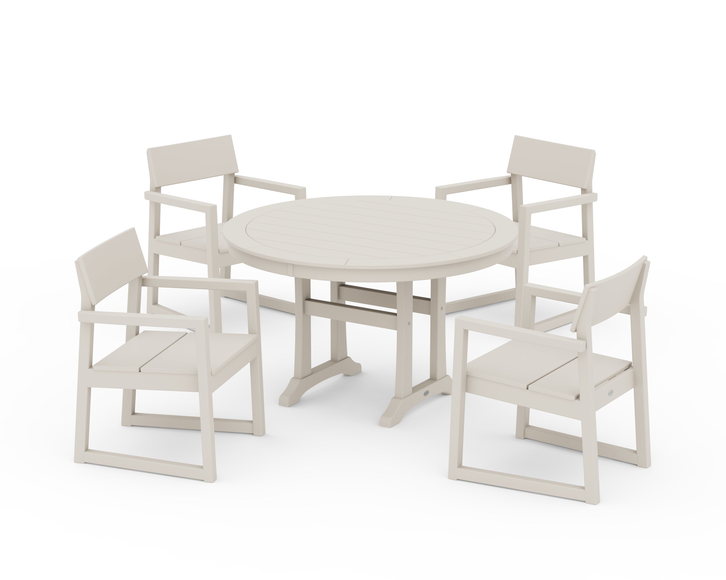 POLYWOOD® EDGE 5-Piece Round Dining Set with Trestle Legs in Sand