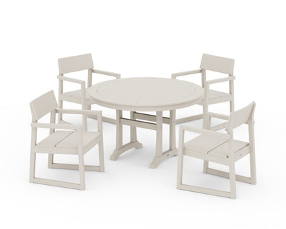 POLYWOOD® EDGE 5-Piece Round Dining Set with Trestle Legs in Sand