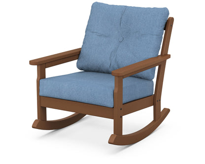 POLYWOOD® Vineyard Deep Seating Rocking Chair in Teak / Sky Blue