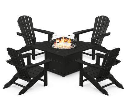 POLYWOOD® Palm Coast 5-Piece Adirondack Chair Conversation Set with Fire Pit Table in Black