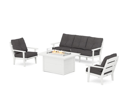 POLYWOOD® Lakeside Deep Seating Fire Pit Table Set in White / Ash Charcoal