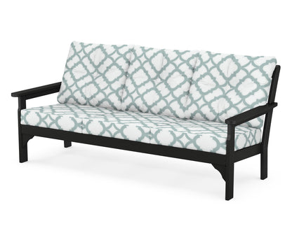 POLYWOOD® Vineyard Deep Seating Sofa in Black / Trellis Glacier Spa