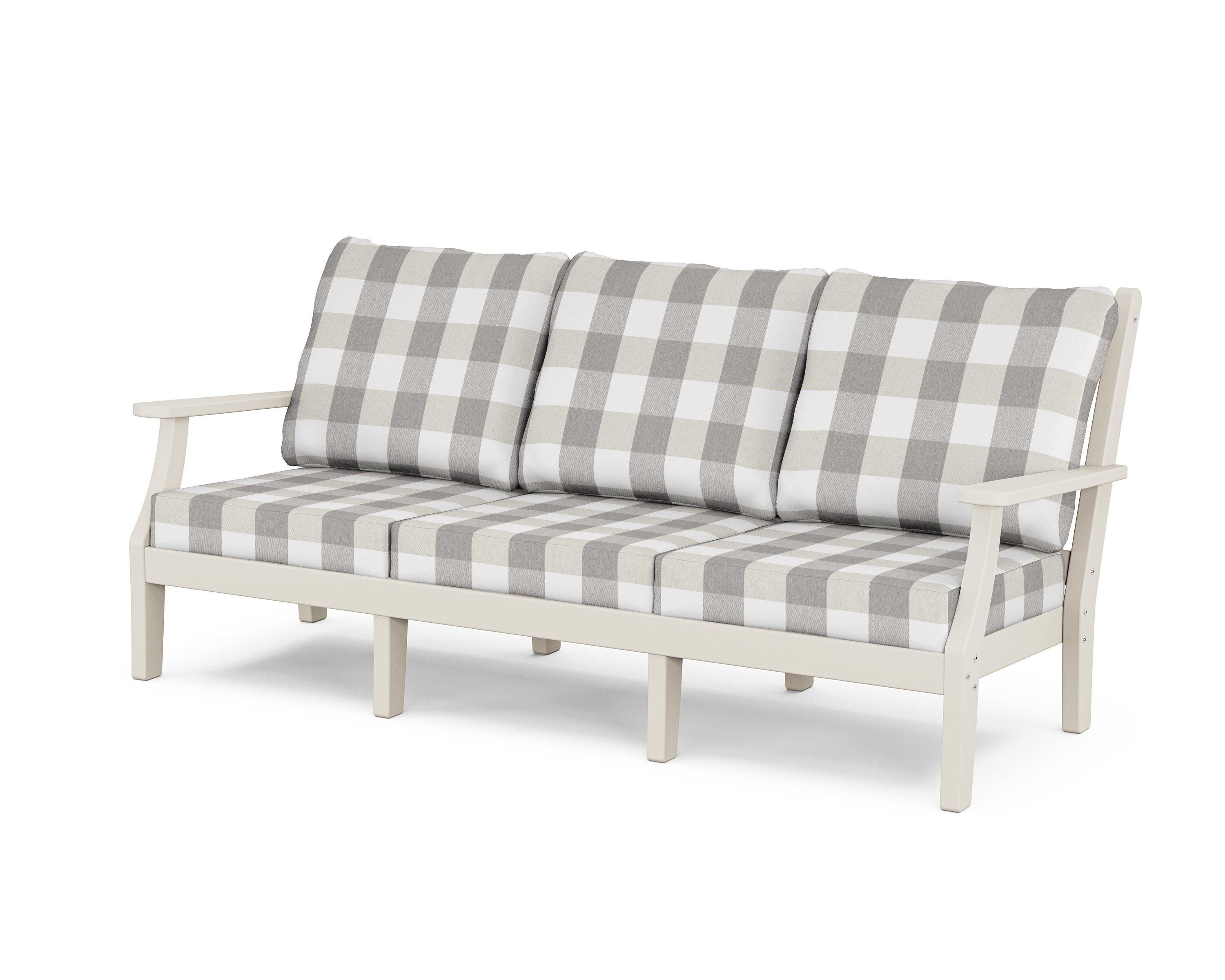 Country Living Wovendale Deep Seating Sofa in Sand / Buffalo Plaid Grey Mist