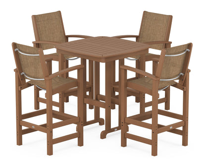 POLYWOOD® Coastal 5-Piece Bar Set in Teak / Burlap Sling