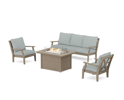 POLYWOOD® Braxton Deep Seating Fire Pit Table Set in Vintage Sahara / Spa