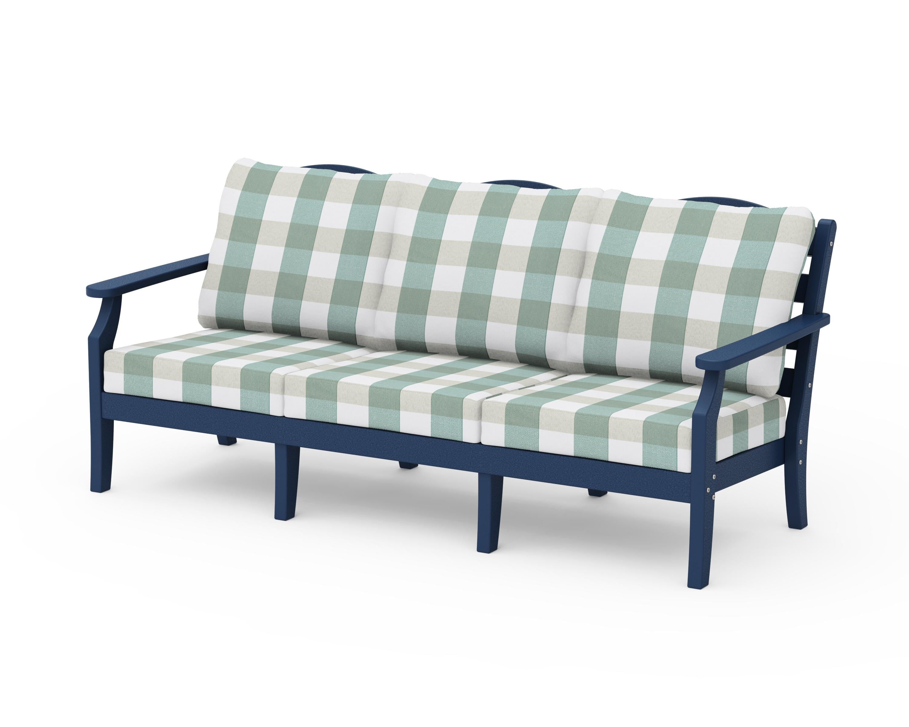 Draper James™ by  POLYWOOD® Savannah Deep Seating Sofa in Navy / Buffalo Plaid Glacier Spa