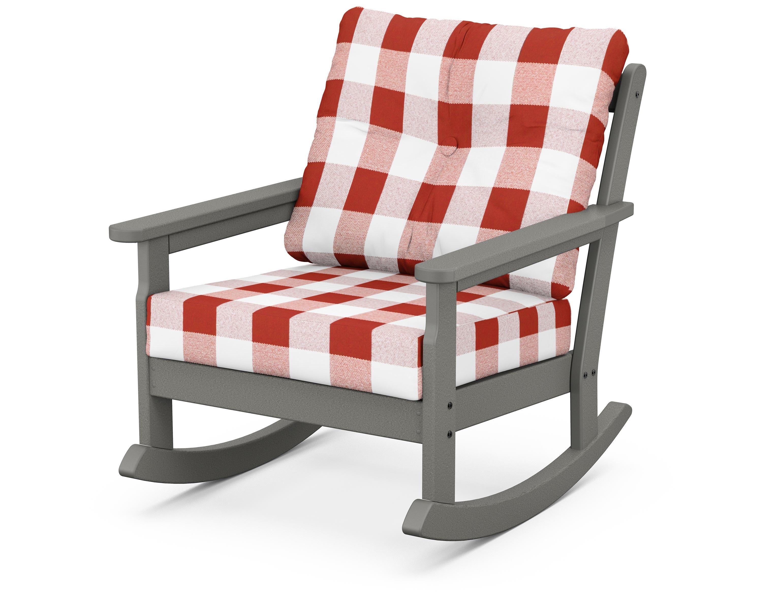 POLYWOOD® Vineyard Deep Seating Rocking Chair in Slate Grey / Buffalo Plaid Crimson