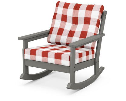 POLYWOOD® Vineyard Deep Seating Rocking Chair in Slate Grey / Buffalo Plaid Crimson