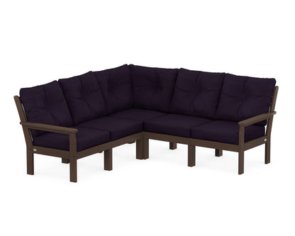 POLYWOOD® Vineyard 5-Piece Sectional in Mahogany / Navy Linen