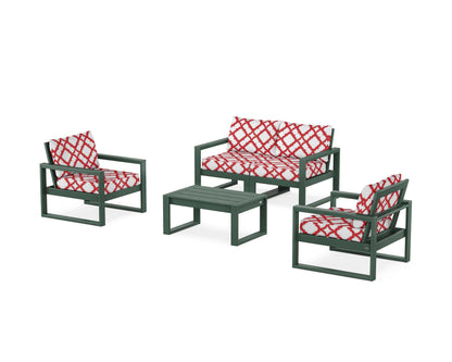 POLYWOOD® EDGE Sectional 4-Piece Deep Seating Set with Loveseat in Green / Trellis Crimson