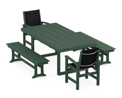 POLYWOOD® Coastal 5-Piece Dining Set with Trestle Legs in Green / Black Sling