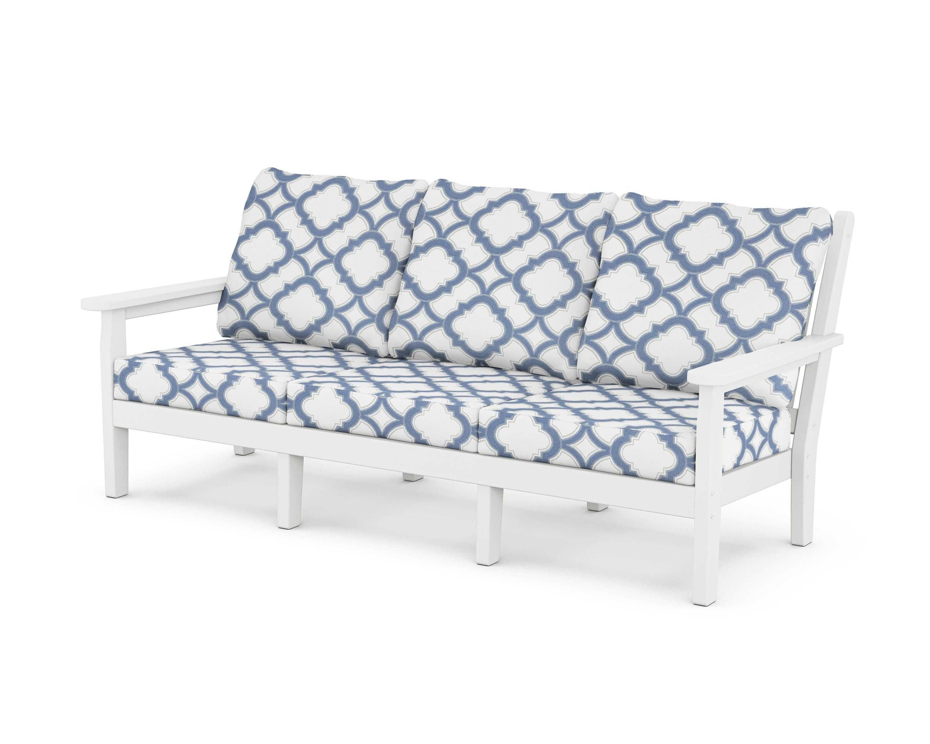 POLYWOOD® Chippendale Deep Seating Sofa in White / Trellis Sky Blue