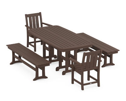 POLYWOOD® Oxford 5-Piece Dining Set with Benches in Mahogany