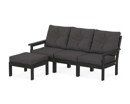 POLYWOOD® Vineyard 4-Piece Sectional with Ottoman in Black / Ash Charcoal