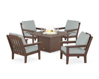 Country Living Cottage 5-Piece Deep Seating Set with Fire Pit Table in Mahogany / Spa