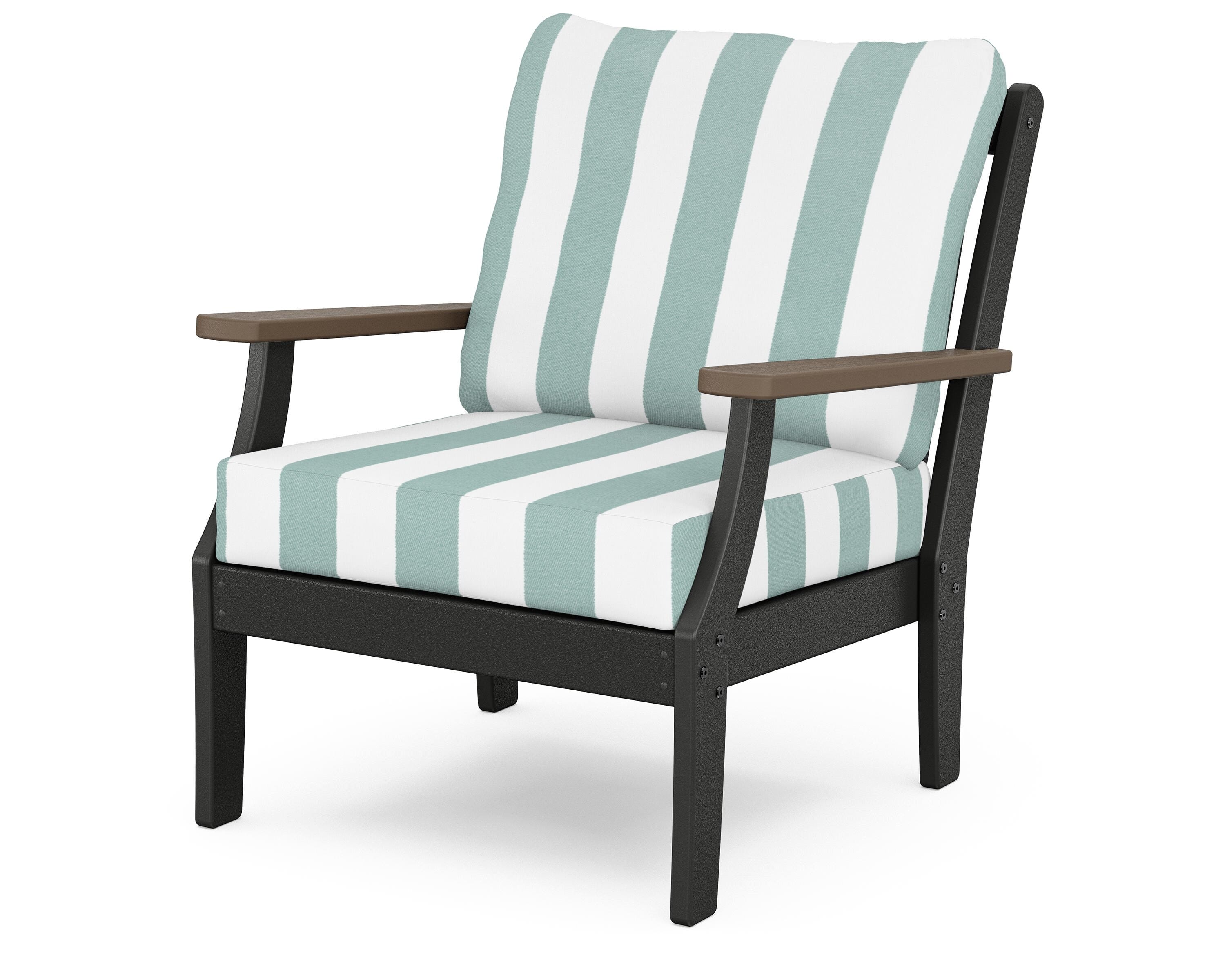 POLYWOOD® Braxton Deep Seating Chair in Black / Kona / Cabana Stripe Glacier Spa