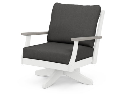 POLYWOOD® Braxton Deep Seating Swivel Chair in White / Driftwood / Spectrum Carbon