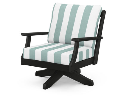 POLYWOOD® Braxton Deep Seating Swivel Chair in Black / Cabana Stripe Glacier Spa