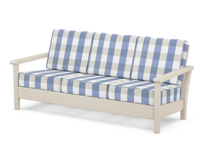 POLYWOOD® Harbour Deep Seating Sofa in Sand / Buffalo Plaid Sky Blue