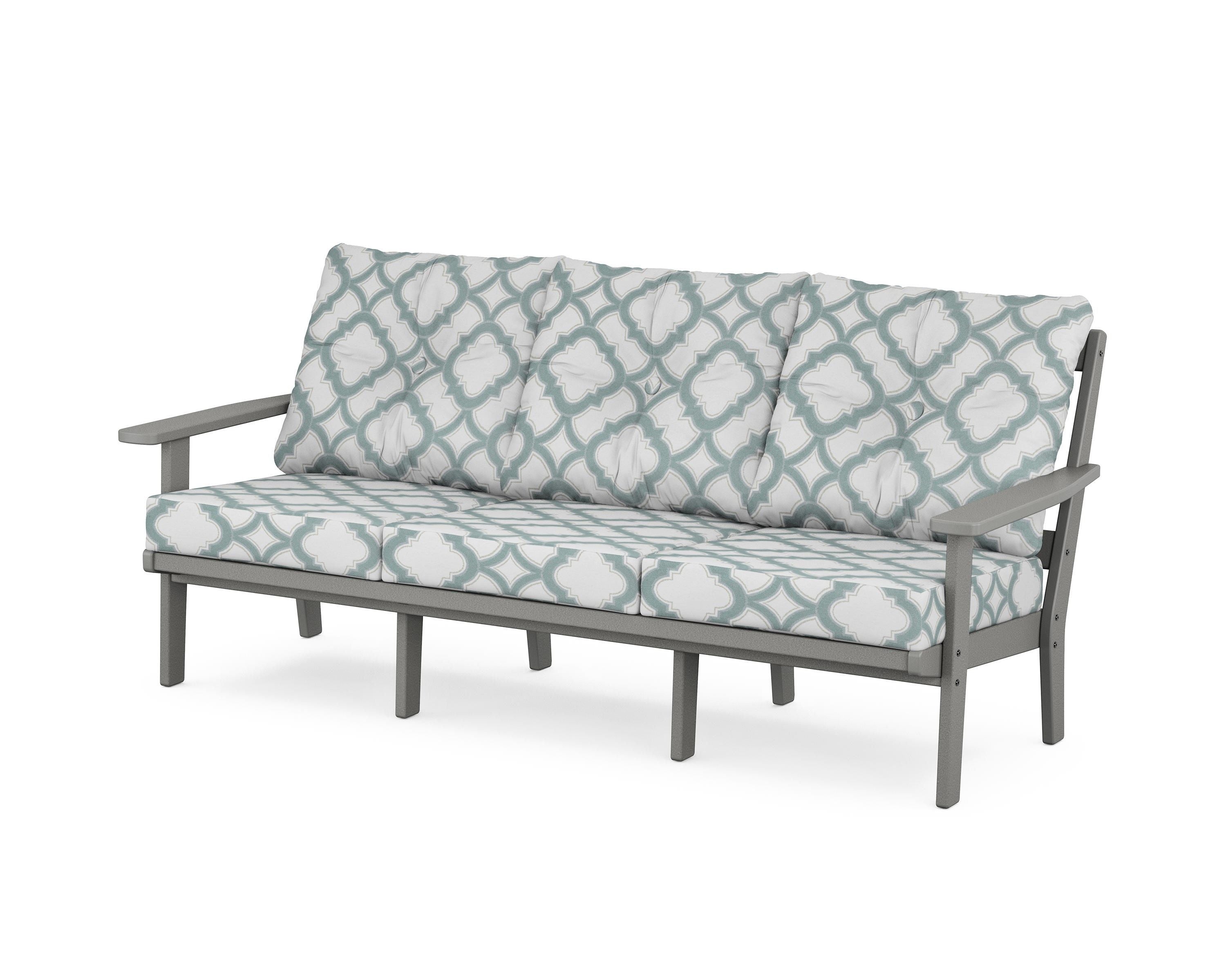 POLYWOOD® Prairie Deep Seating Sofa in Slate Grey / Trellis Glacier Spa