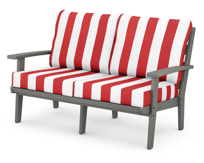 POLYWOOD® Grant Park Deep Seating Loveseat in Slate Grey / Cabana Stripe Crimson