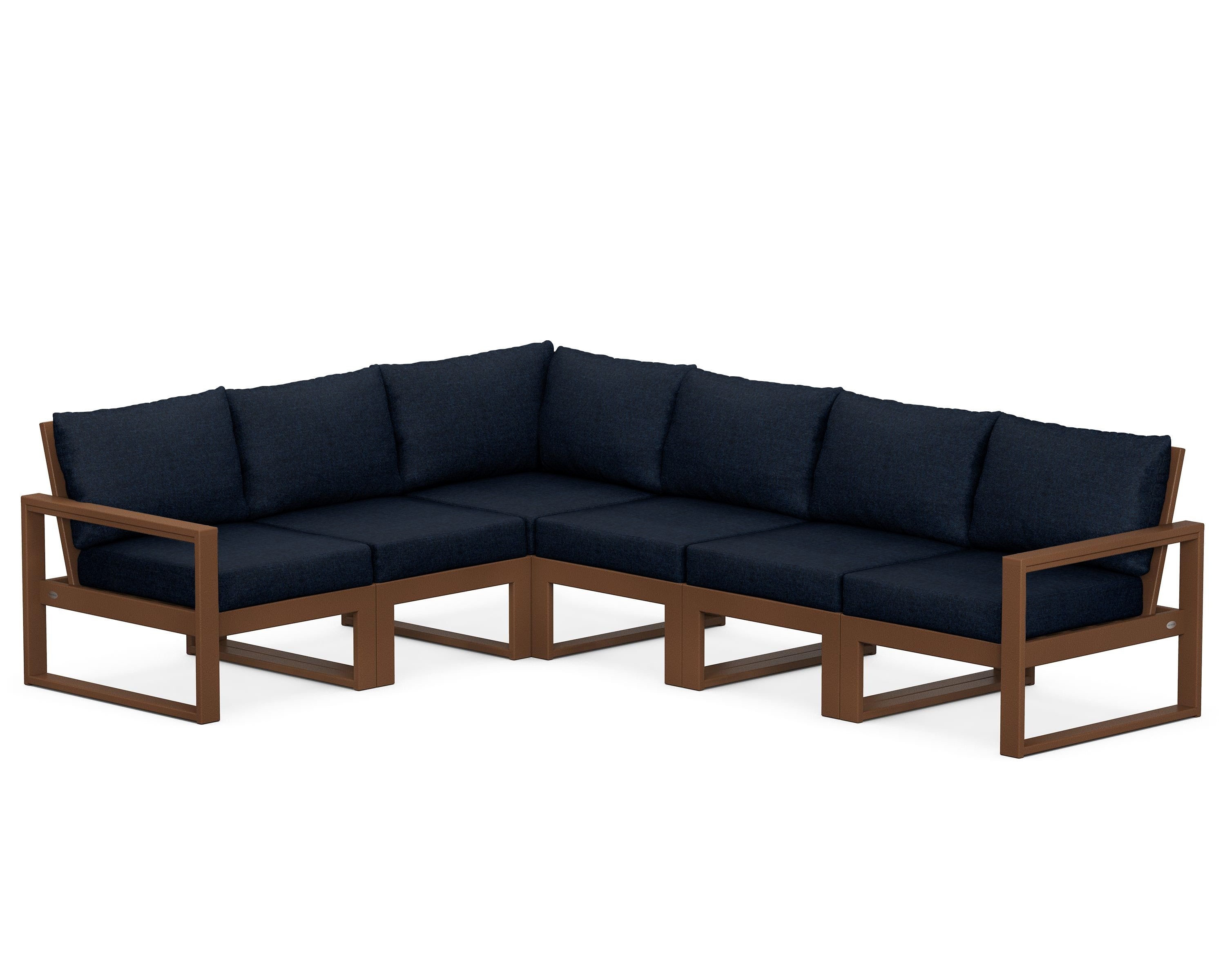 POLYWOOD® EDGE 6-Piece Modular Deep Seating Set in Teak / Marine Indigo