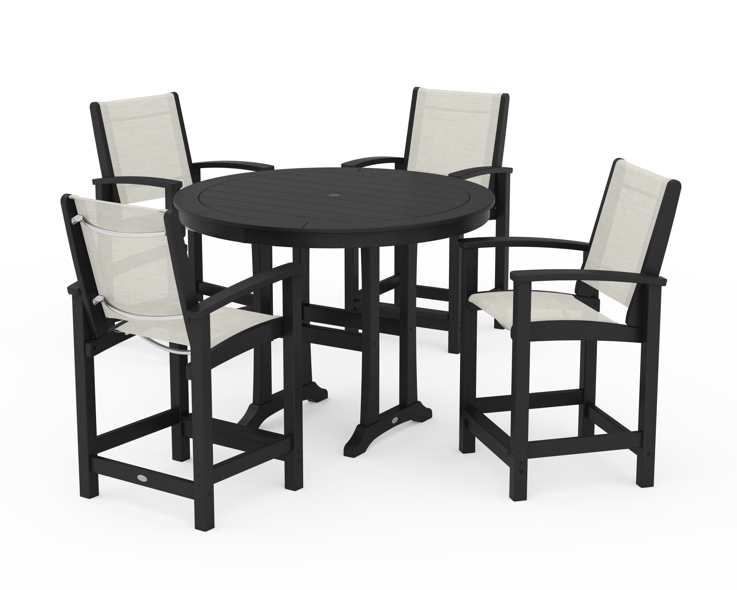 POLYWOOD® Coastal 5-Piece Counter Set in Black / Parchment Sling