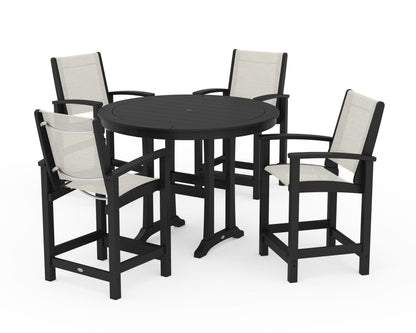 POLYWOOD® Coastal 5-Piece Counter Set in Black / Parchment Sling