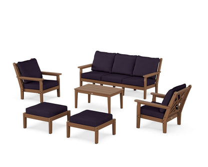 POLYWOOD® Chippendale 6-Piece Lounge Sofa Set in Teak / Navy Linen