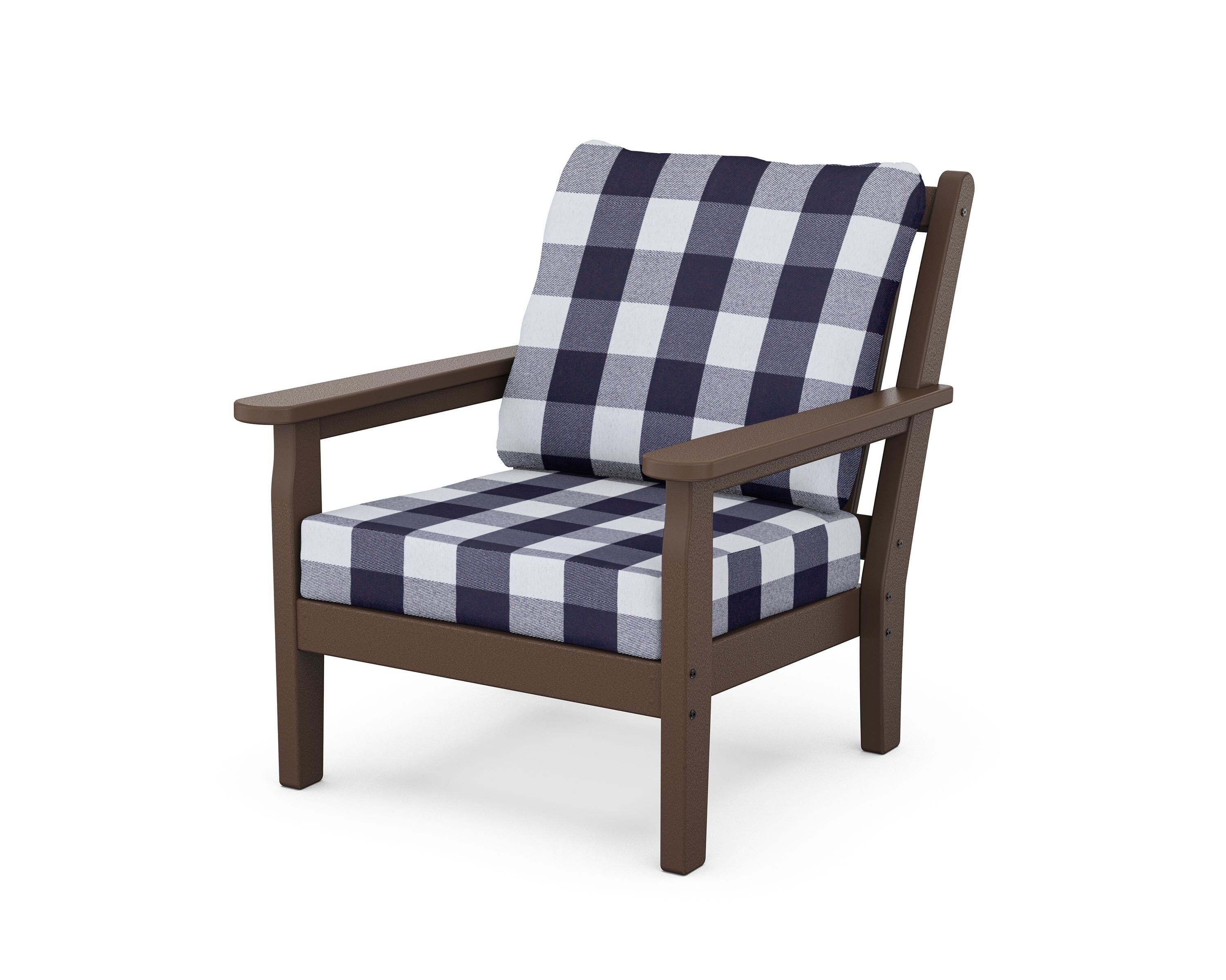 POLYWOOD® Chippendale Deep Seating Chair in Mahogany / Buffalo Plaid Navy