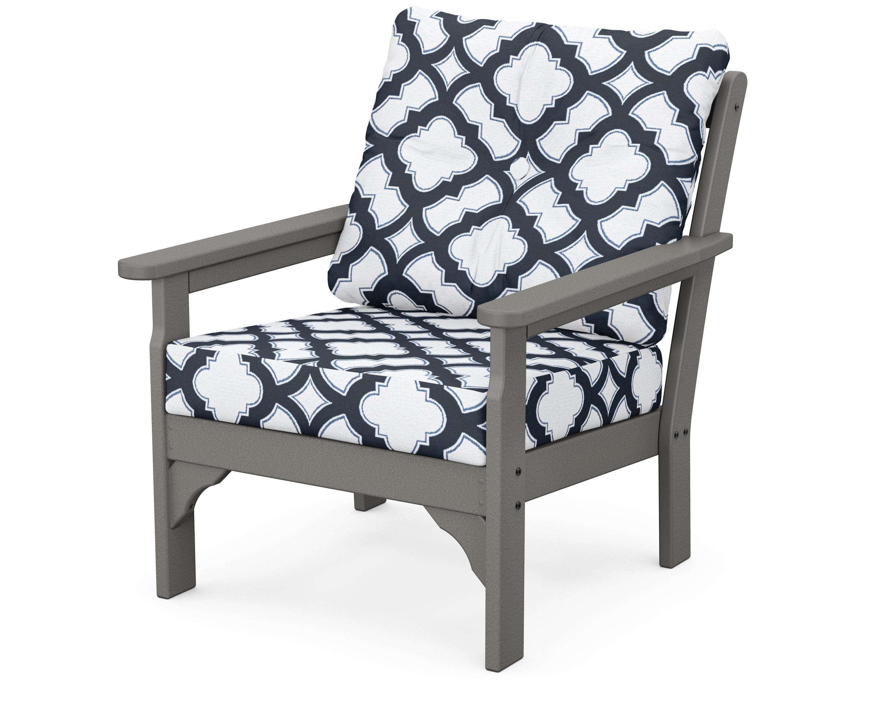 POLYWOOD® Vineyard Deep Seating Chair in Slate Grey / Trellis Marine Indigo