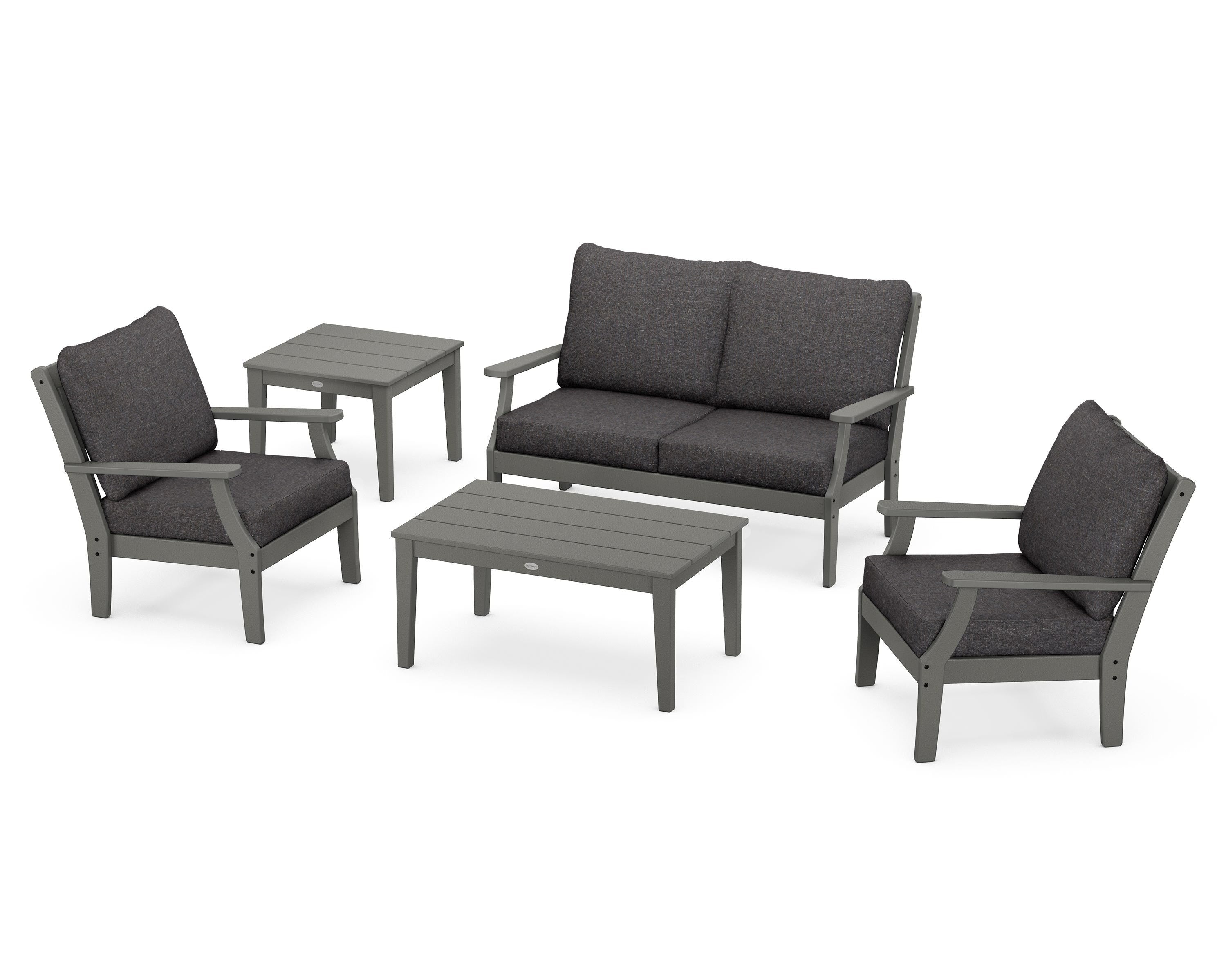 POLYWOOD® Braxton 5-Piece Deep Seating Set in Slate Grey / Ash Charcoal