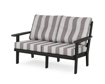 POLYWOOD® Oxford Deep Seating Loveseat in Black / Cabana Stripe Grey Mist