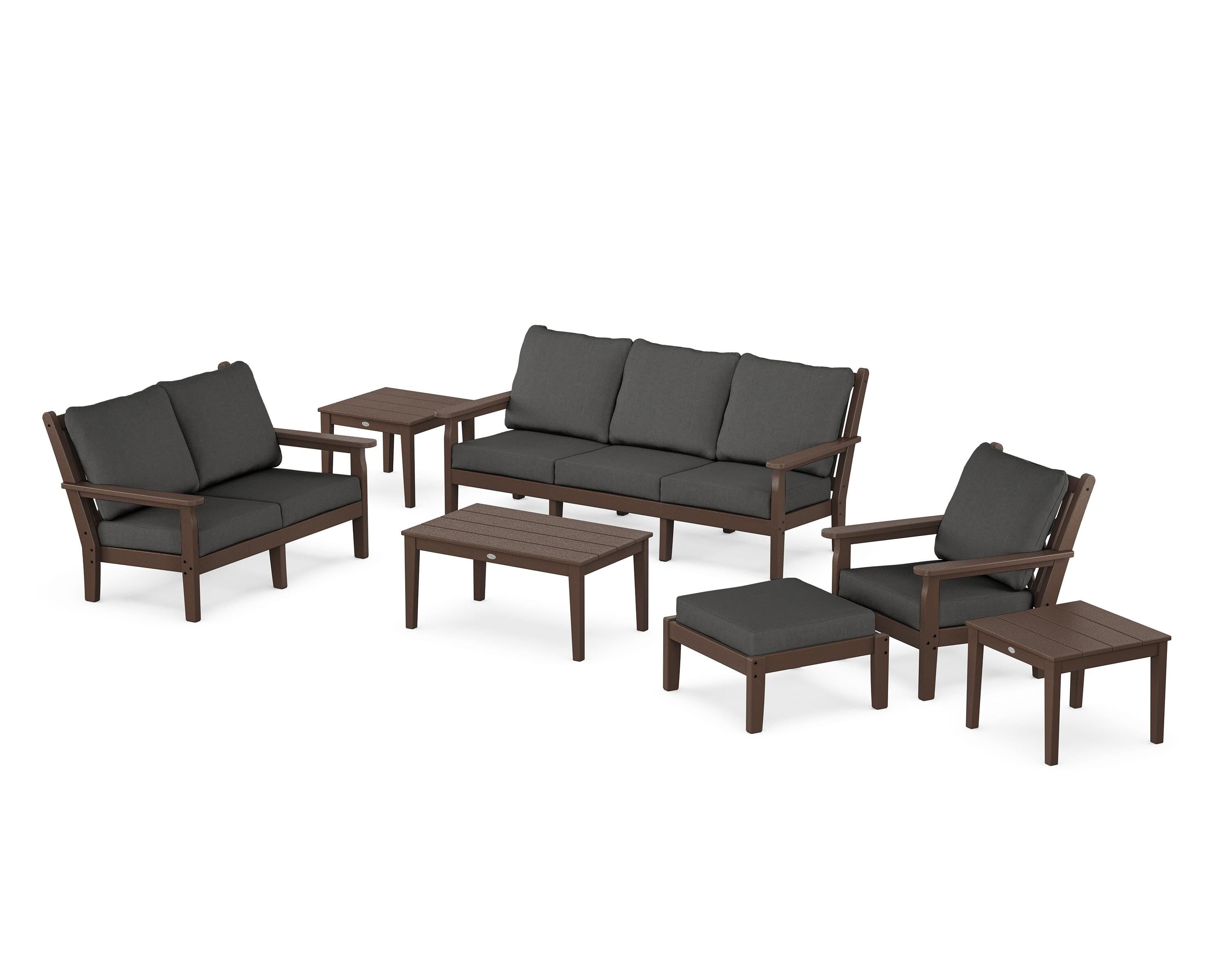 POLYWOOD® Chippendale 7-Piece Deep Seating Set in Mahogany / Spectrum Carbon