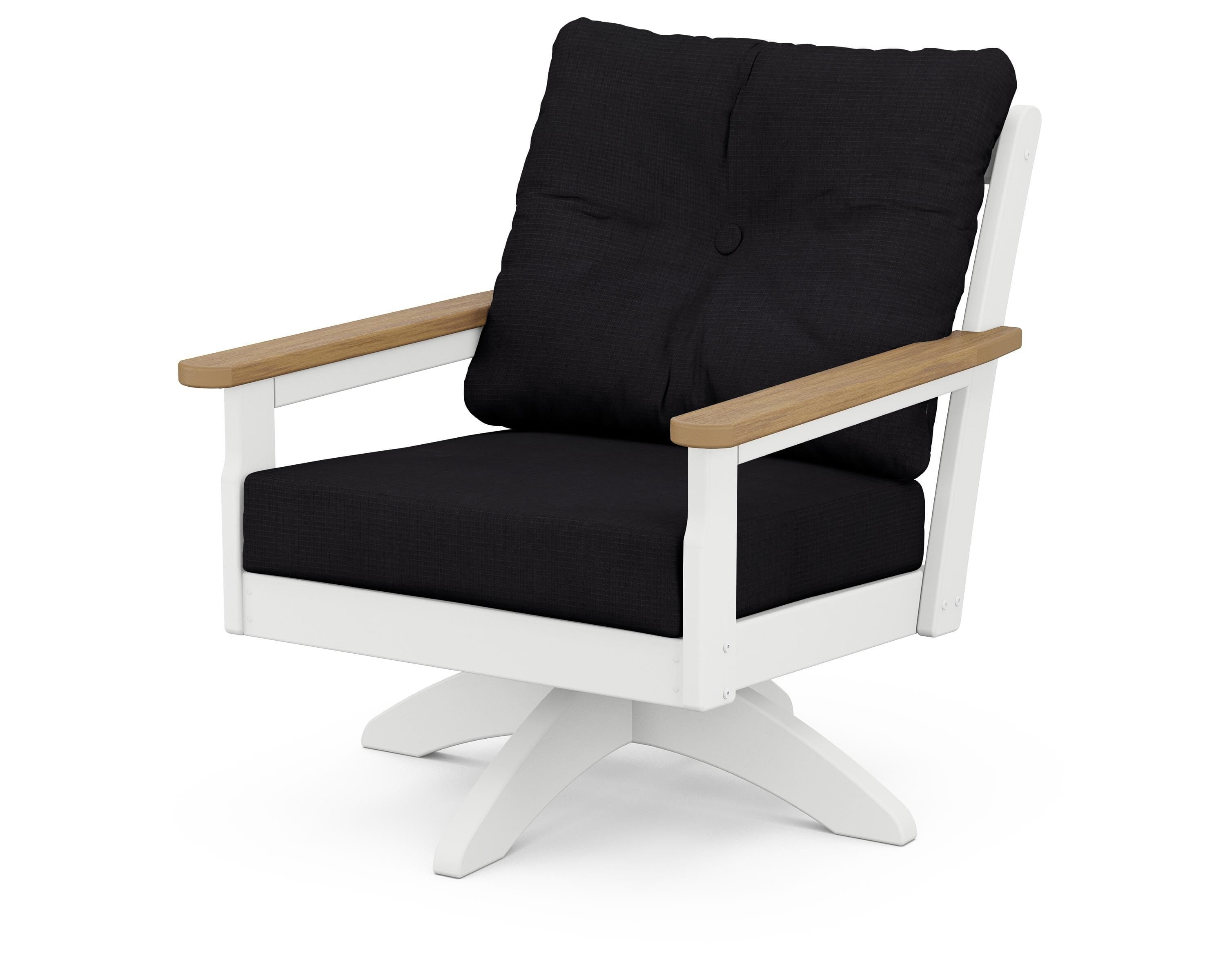 POLYWOOD® Vineyard Deep Seating Swivel Chair in White / Natural / Midnight Linen