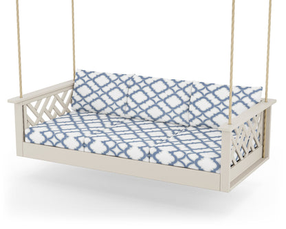 POLYWOOD® Chippendale Daybed Swing in Sand / Trellis Sky Blue