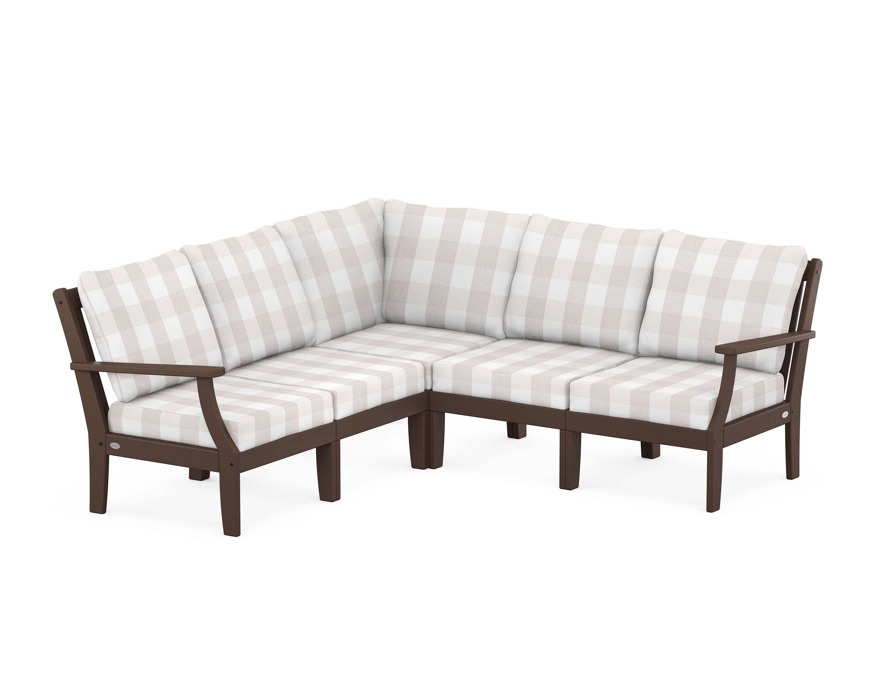 POLYWOOD® Braxton Modular 5-Piece Deep Seating Set in Mahogany / Buffalo Plaid Dune Burlap