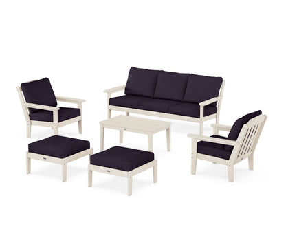 Country Living Cottage 6-Piece Lounge Sofa Set in Sand / Navy Linen